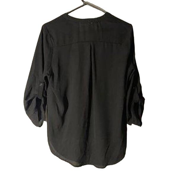 Pink Rose Black Cuffed Sleeve V-Neck Lightweight Blouse Women Sz M - Picture 2 of 6